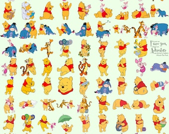80+ Winnie the Pooh Clipart-Bundle | Klassisches Aquarell Pooh PNG | Babyparty Grafiken | Tigger Eeyore Ferkel | Kinderzimmer digitaler Download