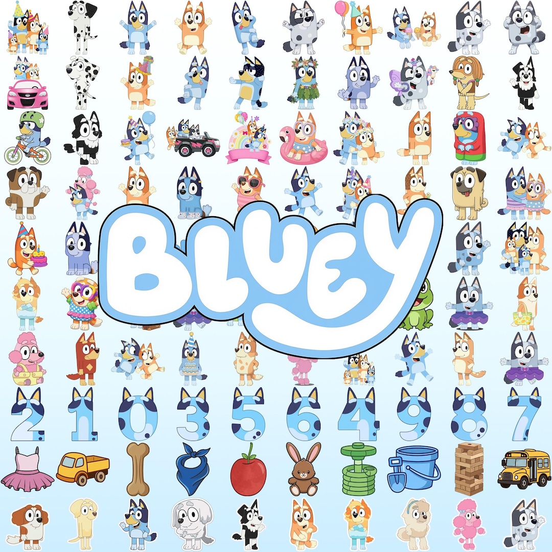 140+ Blue Dog PNG Bundle + BONUS Font Number! Blue Dog Bingo Clipart Bundle Set Original D