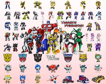 70 Transformers png-paket, Optimus Prime, Bumblebee, Megatron, Autobots, Decepticons, logotypmask-ansiktsdesigner för Cricut-sublimering