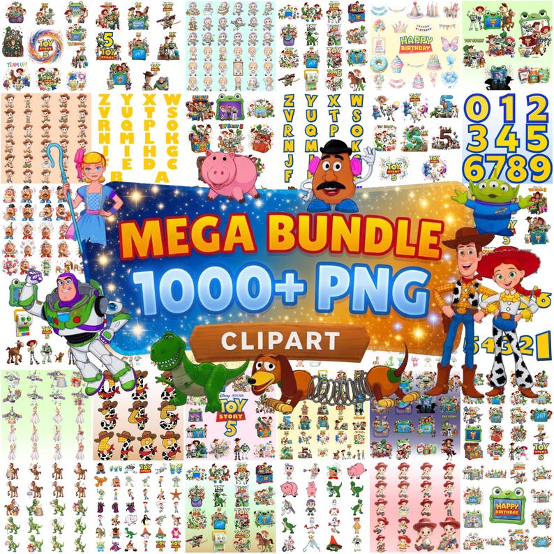 1000+New Toy Story 5 PNG Bundle,Buzz Lightyear,Woody Jessie PNG,Alphabet, Toy Story Birthday Shirt Design,Toy Story Clipart-Instant Download image 1
