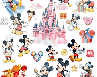 110+ Micky Cartoon-Maus Aquarell PNG | Micky Clipart Bundle, Maus Abenteuer Aquarell Kunst | Digital Download Wall | SOFORTIGER DOWNLOAD