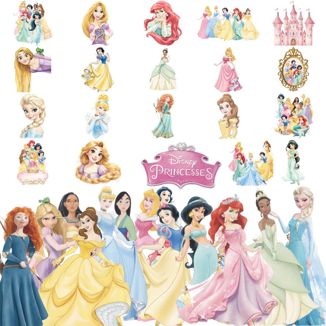 Princess PNG Cliparts Watercolor Bundle, Princess Cartoon Png,birthday ...