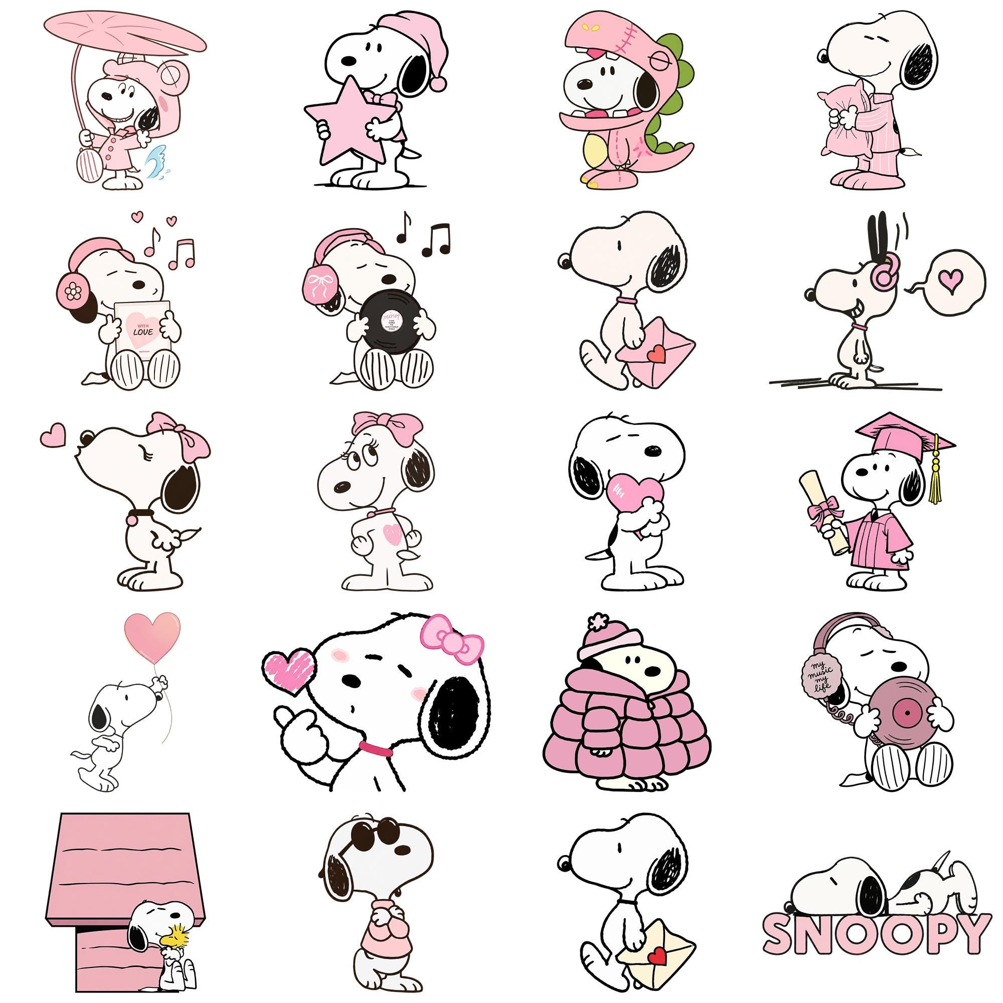 Snoopy Digital 70+ Pink Snoopy Digital Kit, Snoopy Clipart, Peanuts - Etsy