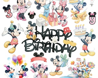 Micky Maus Geburtstag Cliparts, Aquarell Micky PNG, Micky Maus Party Dekor, Micky Kuchen Topper, Micky Geburtstags-Themaparty
