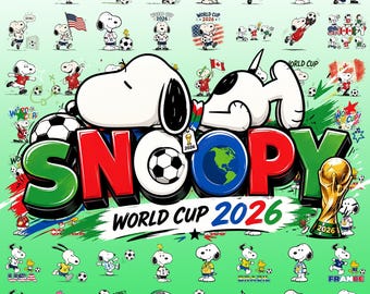 65+ Snoopy World Cup 2026 PNG-Bundle, Fußball Hund Clipart, Fußball Cartoon Designs, Sublimation PNG, Cricut Printable