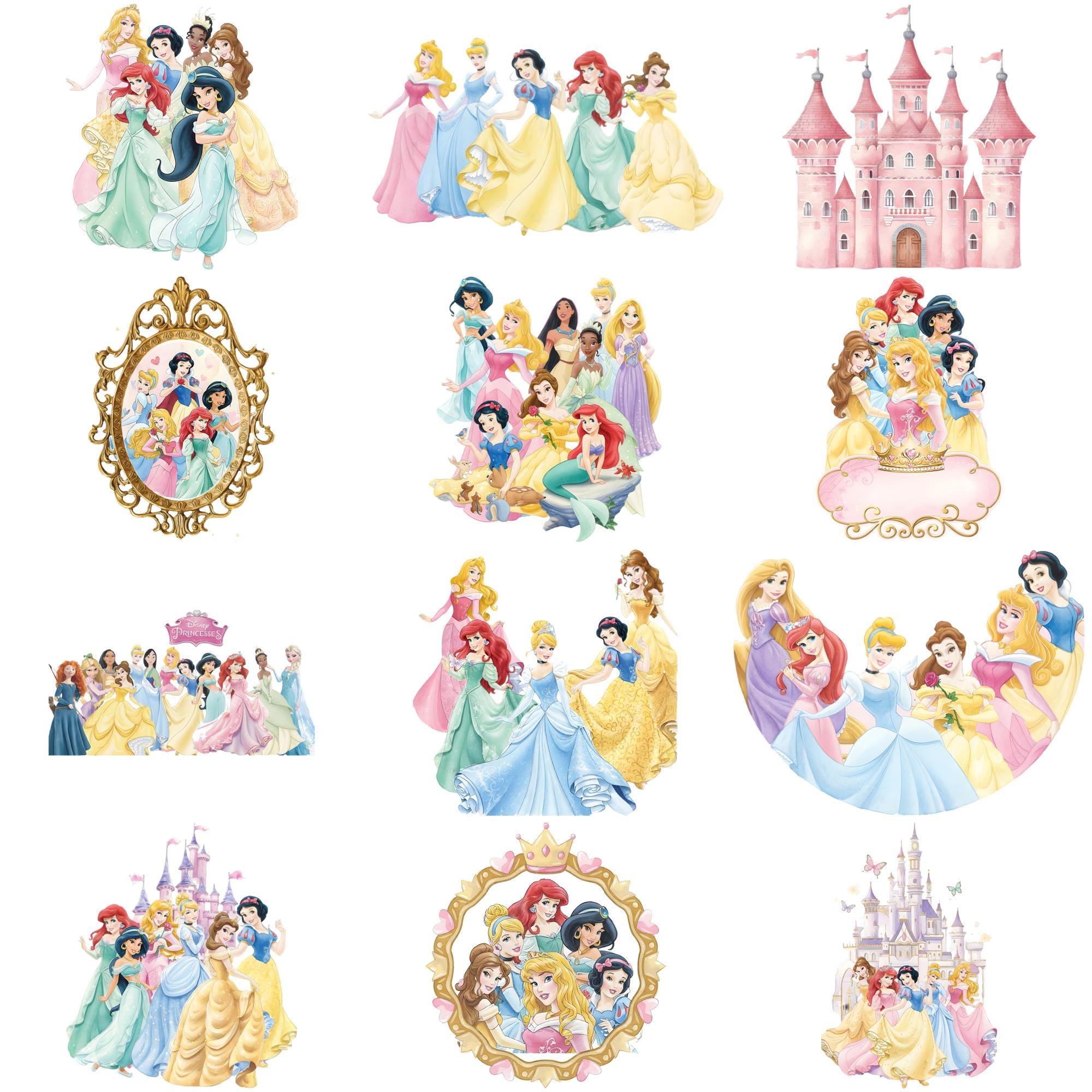 Princess PNG Cliparts Watercolor Bundle, Princess Cartoon Png,birthday ...