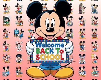 Mickey Mouse Back to School Clipart-Paket PNG, Aquarell Back To School-Kollektion, Lehrer-Grafik, Klassenzimmer-Dekor PNG