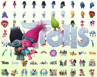 95 + Trolls PNG Sublimationspaket, Trolle Clipart, digitale Papiere, Trolle PNG für Geburtstagsfeierdekoration, Geschenk Png-Dateien für Cricut Trolle PNG