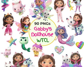 Aquarell Gabby's Dollhouse Clipart Bundle, 90 PNG Bundle, Gabby Geburtstag PNG, Cute Kitty Clipart, Sublimation Design, Instant Download
