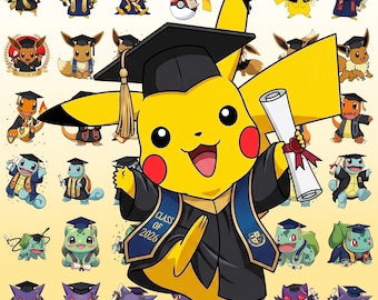 Abschlussfeier Pokemon ds Clipart PNG Bundle-Abschlussfeier Charaktere-Schulabschluss Party Dekorationen-Transparent 300 DPI Digital Download