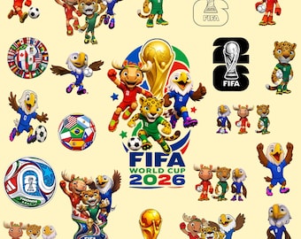 World Cup 26 Clipart Bundle PNG JPG | Soccer Mascots | World Cup 2026 Backgrounds | Soccer Digital Papers | Cake Topper Sublimation PNG