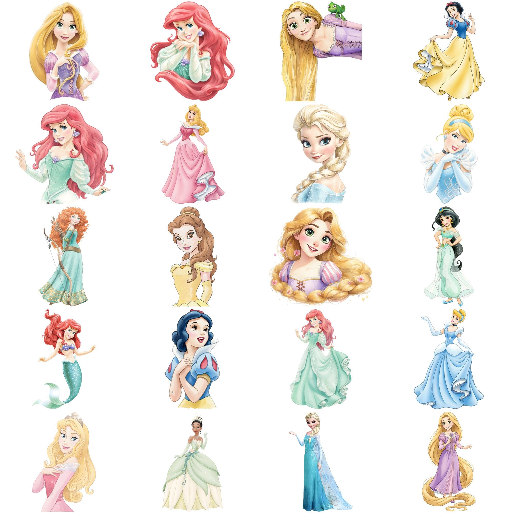 Princess PNG Cliparts Watercolor Bundle, Princess Cartoon Png,birthday ...