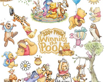Winnie the Pooh Aquarell Png Clipart | Printable Winnie Puuh Freunde Geburtstags-Babyparty | Hohe Qualität | Clip-Kunst Sofort Download