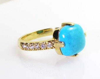 Cushion Cut Turquoise Ring