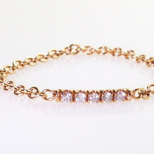 18k Chain Gold Ring / Diamond Chain Ring / All the Way Chain Etsy