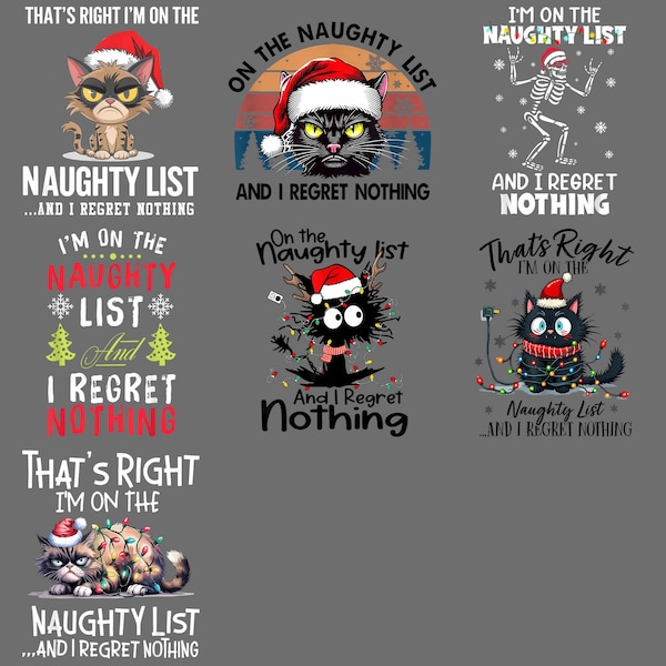 Naughty List Regret Nothing Xmas PNG Funny Holiday Humor Clipart, Sublimation Digital Download