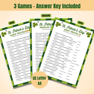 Trivia-spel St. Patrick's Day, trivia-rondes, teambuildingspellen, Saint Patricks Day, pubtrivia, kantoorspellen, last-minute afdrukbaar spel