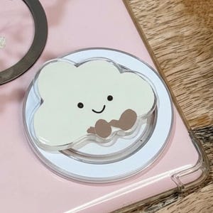 Kawaii Cloud MagSafe Phone Grip – Cute Cloud with Bowtie Magnetic Phone Holder, Fun Phone Stand for Cloud Lovers, Cute Gifts for Your Lovers