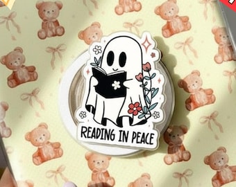 Reading in Peace Ghost MagSafe Phone Grip: Cute Bookish Ghost Magnetic Phone Holder, Spooky Reader Holder, Gift for Book Lovers