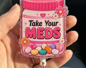 Portatarjetas "Toma tus medicamentos", lindo portatarjetas con forma de frasco de pastillas, portatarjetas de enfermera, clip para identificación médica, regalo para trabajadores de la salud