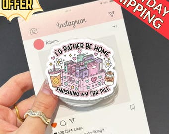 TBR Pile Bookish MagSafe Phone Grip: I'd Rather Be Home Reading, Cute Pastel Magnetic Phone Holder, Gift for Book Lover & Reader