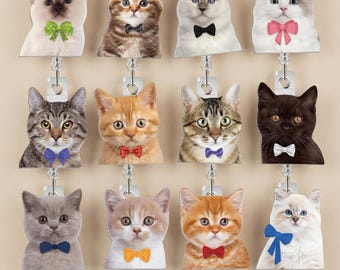 Leuke kat badgehaspelset, kawaii kat ID-houder met vlinderdas, verpleegkundige leraar kantoorsleutelhanger, kattenliefhebber cadeau
