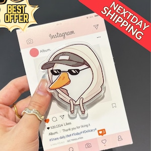 May include: A clear acrylic Instagram-themed sticker featuring a cartoon duck wearing sunglasses, a hoodie, and a baseball cap. The sticker has the text "Album. Thank you for liking it" and hashtags. A "Best Offer" and "Next Day Shipping" banner are also visible.