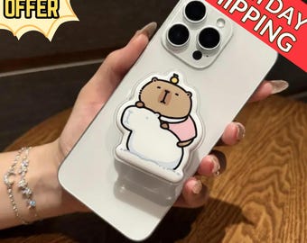 Bear Hugging Polar Bear Magnetic Phone Grip: Cute Kawaii Animal Magsafe Phone Holder, Cozy Winter Phone Holder, Gift for Bear & Animal Lover