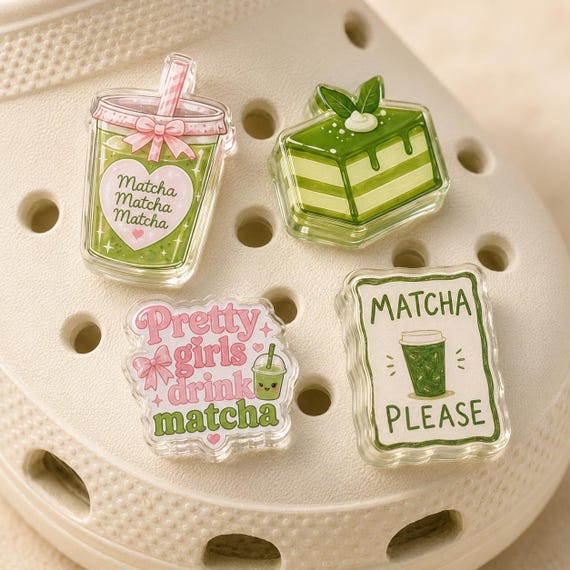 Matcha Lover Acrylic Shoe Charms Set, Cute Green Tea & Dessert Clog Charms, Kawaii Drink Accessories for Sandals, Matcha Charm for Shoes