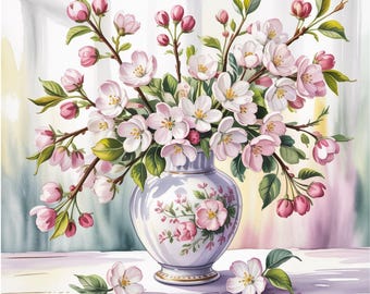 8 Cherry Blossom Watercolor PNG Clipart, Transparent Floral Designs for Scrapbooking, Journals, Invitations, Crafts, Digital Download