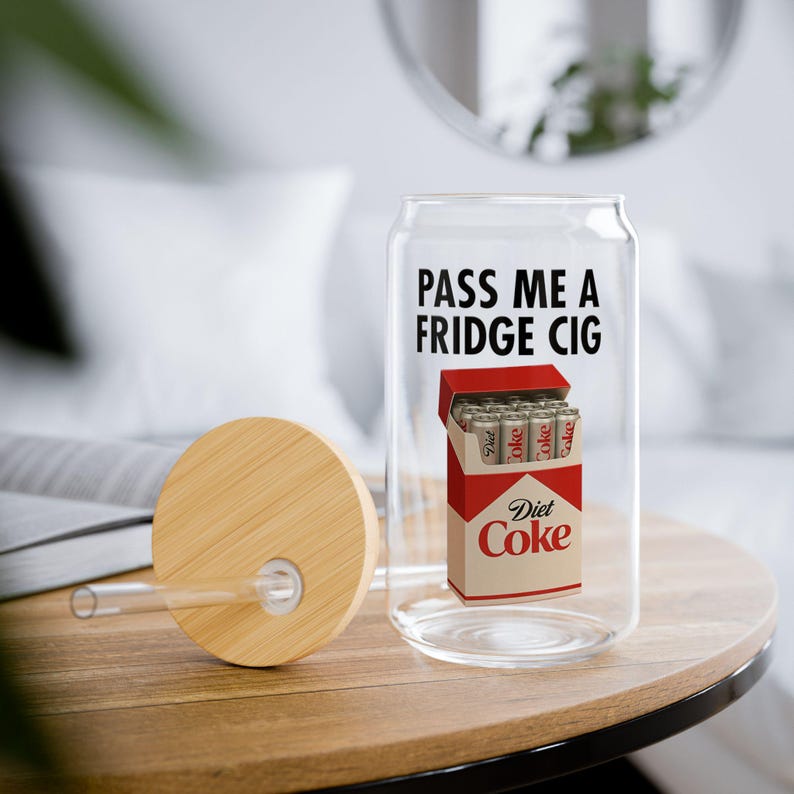 Pass Me A Fridge Cig Diet Coke Can Shaped Sipper Glass 16oz, Diet Coke Gift, Diet Coke Lovers, Coke Lovers, Stocking Stuffer, Christmas image 1