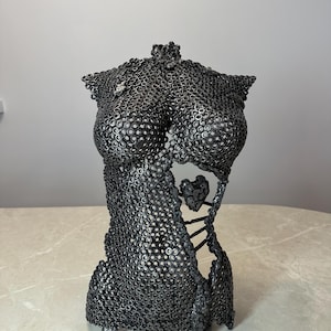 Handmade Modern Metal Woman Torso Sculpture – Abstract Contemporary Art for Home Decor + HEART