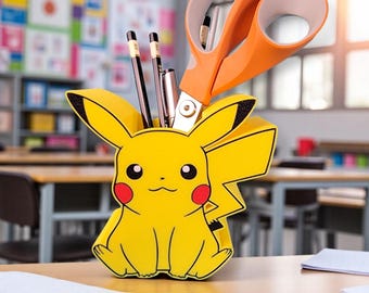 Pikachu Pencil Holder Cup | Desk Organizer | Makeup Brush Holder  | Crochet Hook Holder  | Teacher Pen Holder