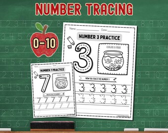 Learning Numbers for Kids Number Tracing Printables 0-10 Preschool Number Worksheets Kindergarten Math Activity Homeschool Counting Practice