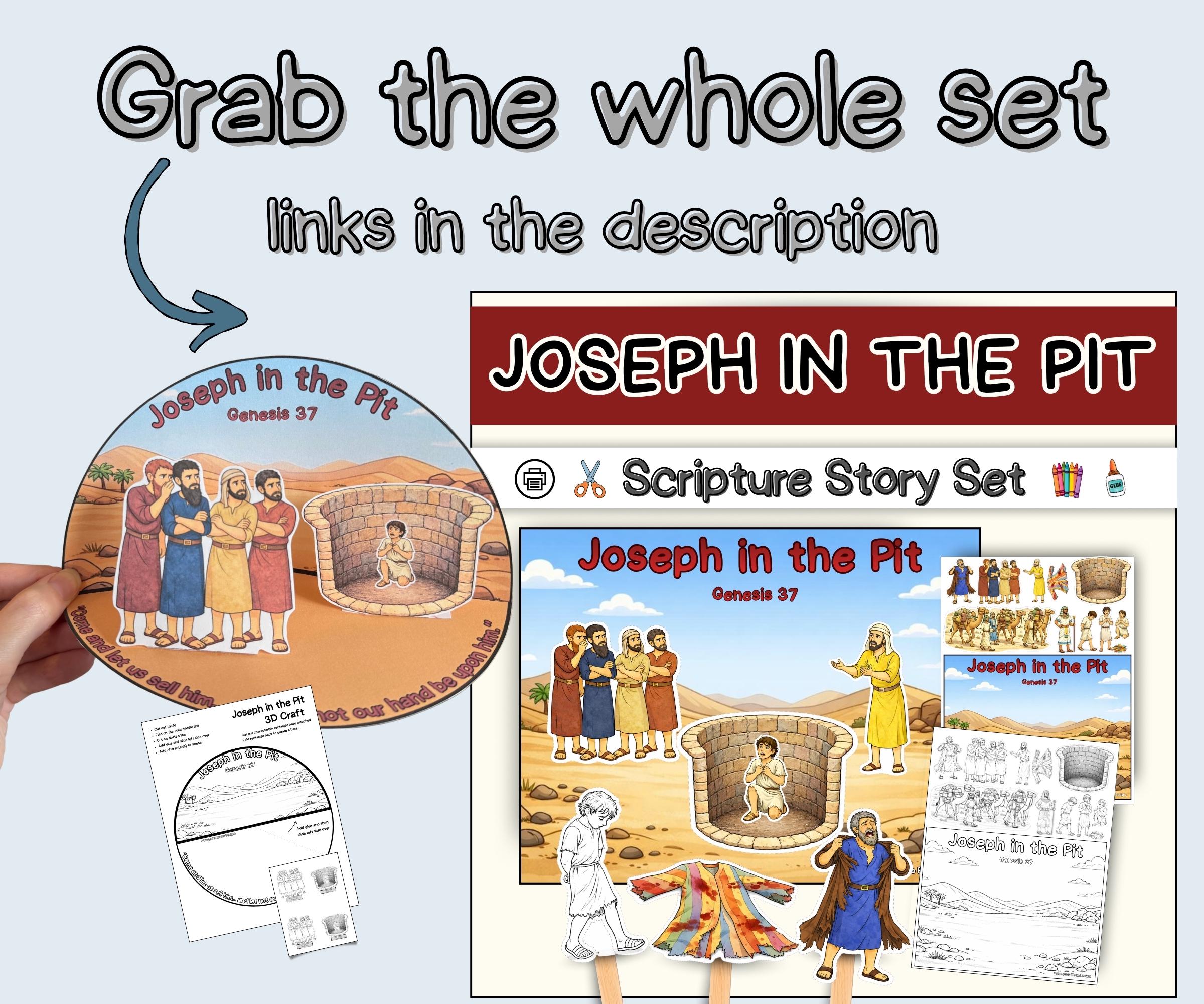 Joseph Thrown in the Pit Bible Coloring Page Kids Printable PDF Genesis