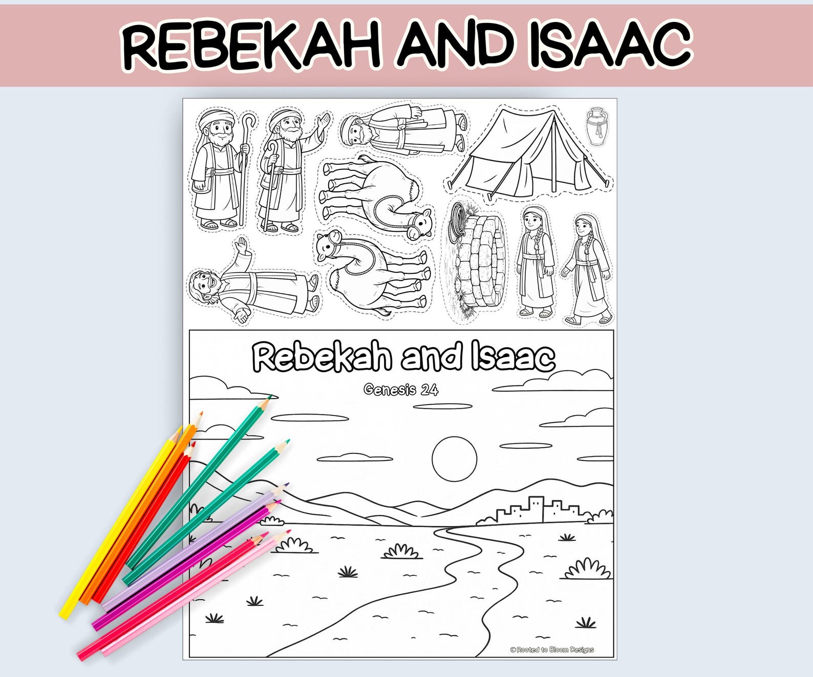 Rebekah and Isaac- Bible Coloring Page and Craft - Genesis 24 Printable ...