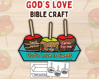 God's Love Kids Fall Activity Caramel Apple Sunday School Printable for Preschool Bible Autumn Homeschool Christianity Halloween Craft