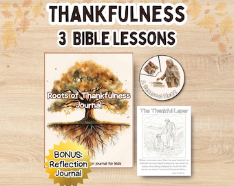Thankfulness Sunday School Printable Bible Lesson Bundle for Kids Thanksgiving Bible Craft Gratitude Reflection Journal Family Devotionals