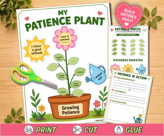 Patience Craft for Kids Being Patient Christian Homeschool Bible Activity Fruit of the Spirit Sunday School Lesson Kid Reflection Journal