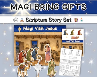 Magi Bring Gifts to Jesus Printable Bible Lesson Wise Men Activity Pack for Kids Magi Visit Jesus Sunday School Craft Christian Homeschool