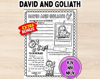 David & Goliath Printable Worksheet 1 Samuel 17 Sunday School Lesson Free Coloring Pages for Bible Class Faith Based Homeschool Activity PDF