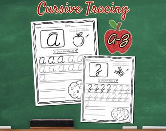 Cursive Letter Tracing Printables Homeschool Cursive Handwriting Practice Sheets for Elementary School Kids Learn Cursive Alphabet Pages PDF