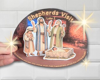 Shepherds Visit Baby Jesus 3D Craft Luke 2 Sunday School Activity for Kids Nativity Bible Lesson Printable Birth of Jesus Manger Craft PDF