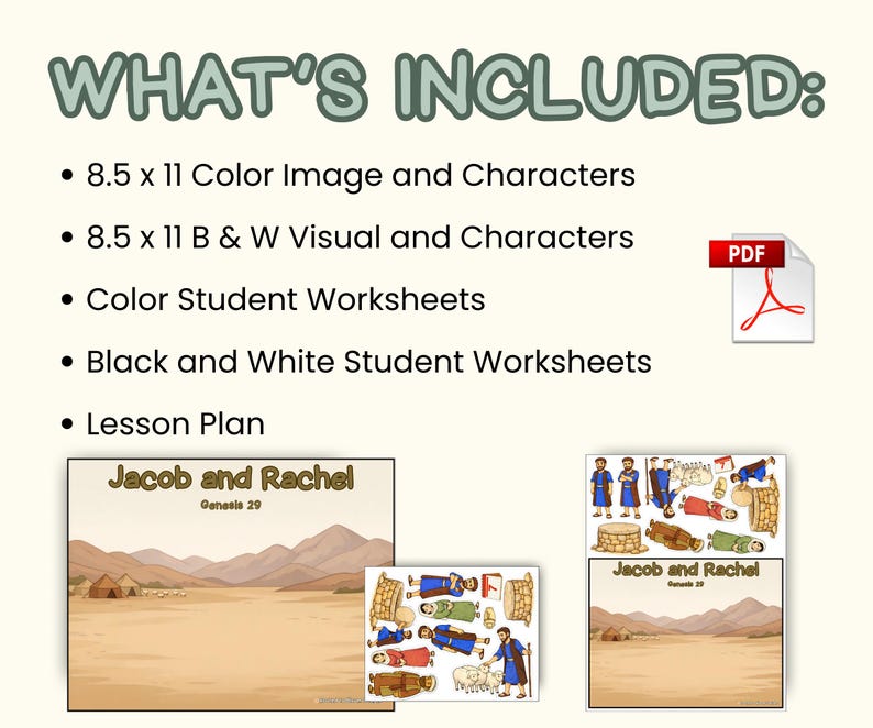 Jacob and Rachel- Bible Story Visuals, Worksheets, and Crafts for ...