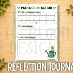 Patience in action worksheet for kids printable reflection journal Bible activity writing and drawing page