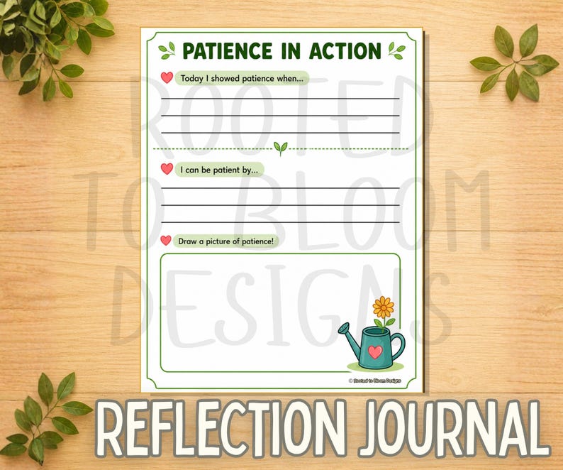 Patience in action worksheet for kids printable reflection journal Bible activity writing and drawing page
