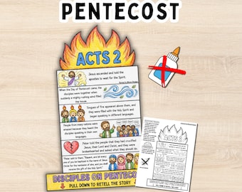 Pentecost Bible Printable Sunday School 3D Craft Christian Kids Activity Acts 2 Foldable Booklet Faith Based Family Homeschool Activity PDF