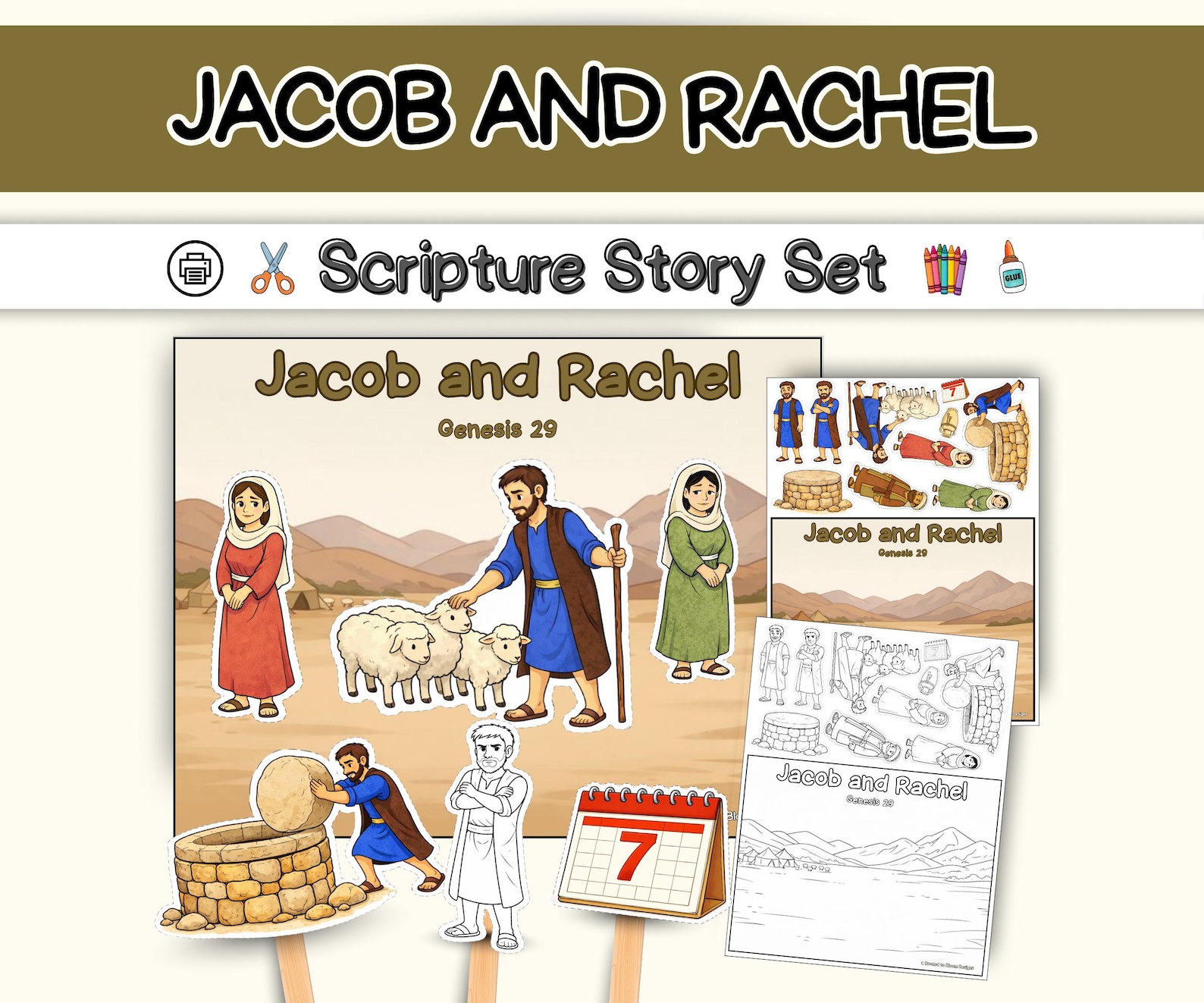 Jacob and Rachel- Bible Story Visuals, Worksheets, and Crafts for ...