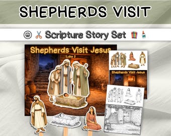 Shepherds Visit Baby Jesus Printable Activity Pack Nativity Manger Craft for Kids Luke 2 Sunday School Nativity Lesson Christian Homeschool