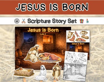 Jesus is Born Nativity Printable Activity Pack Luke 2 Sunday School Lesson Birth of Christ Christian Homeschool No Room in the Inn Kid Craft